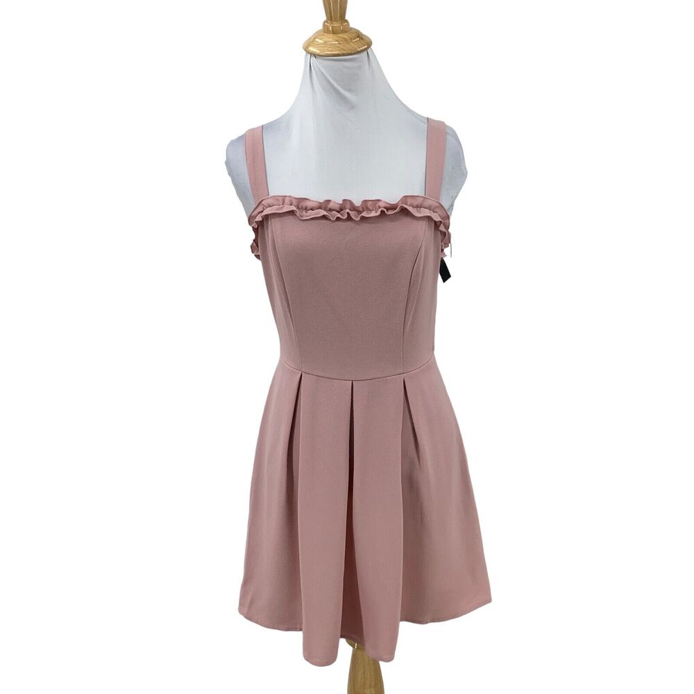 Speechless Dress Womens S Small Pink Pleated Ruffle Neckline Bow Zip Back Twee
